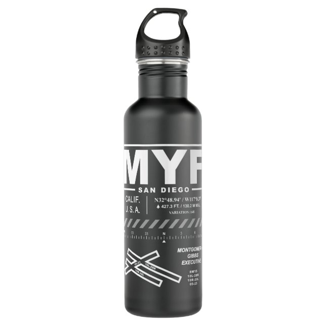 Montgomery - Gibbs Executive Airport MYF Stainless Steel Water Bottle (Front)