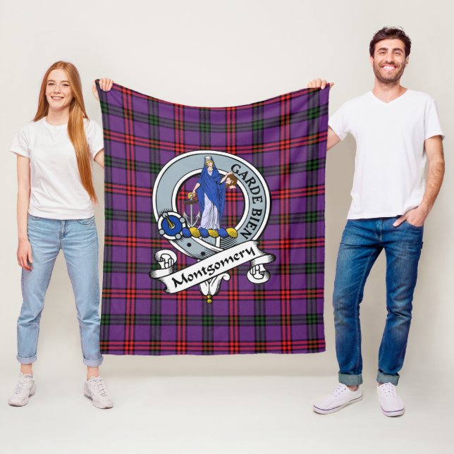 Montgomery Modern Clan Badge Tartan Plaid Fleece Blanket (In Situ)