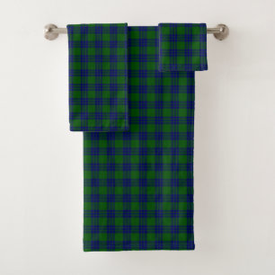 Montgomery tartan green blue plaid bath towel set
