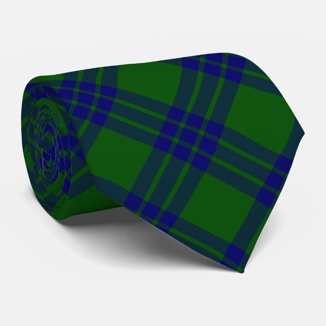 Montgomery tartan green blue plaid neck tie (Rolled)