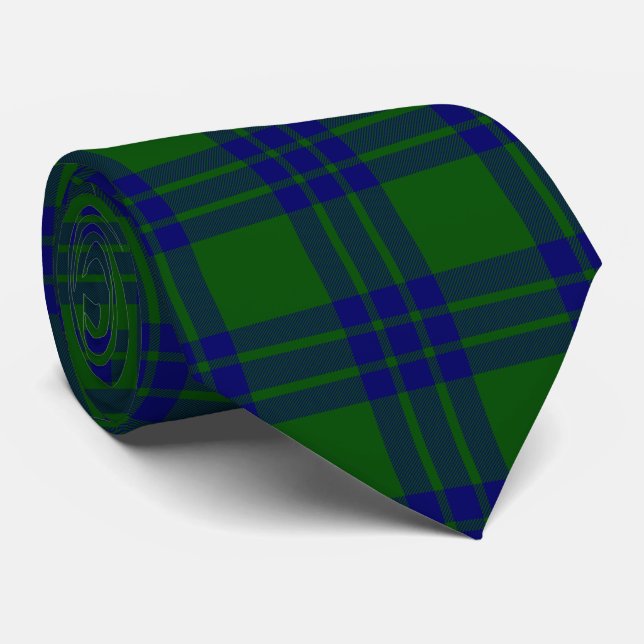 Montgomery tartan green blue plaid neck tie (Rolled)