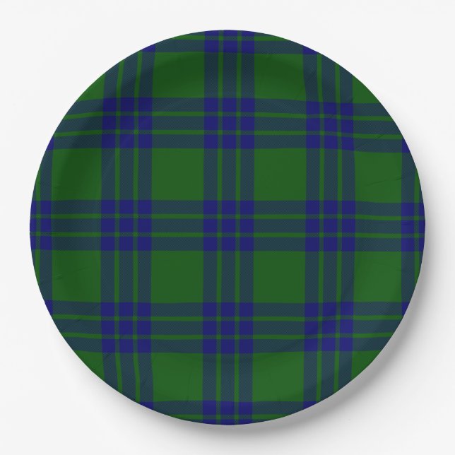 Montgomery tartan green blue plaid paper plates (Front)