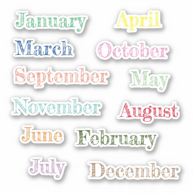Month Custom-Cut Vinyl Sticker, Month Of The Year  Sticker (Front)