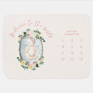 Month milestone girly baby gift blanket