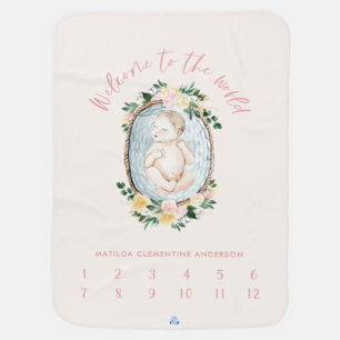 Month milestone girly baby gift blanket