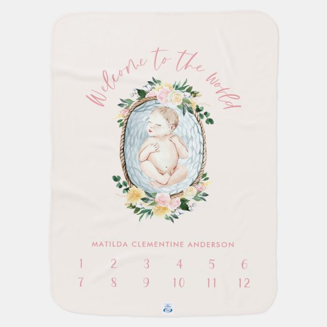Month milestone girly baby gift blanket (Back)