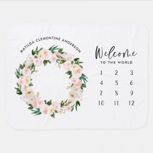 Month milestone girly pink floral girly baby gift blanket