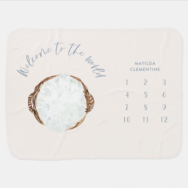 Month milestone watercolor basket baby gift blanket (Horizontal)