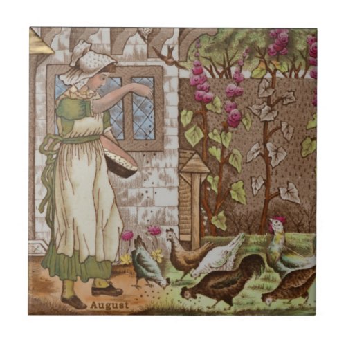 Month of August Polychrome Wedgwood Antique Repro Ceramic Tile