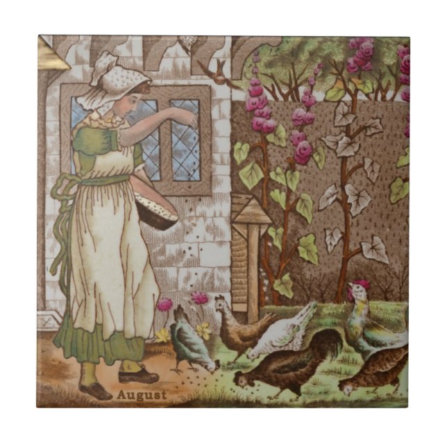 Month of August Polychrome Wedgwood Antique Repro Ceramic Tile (Front)