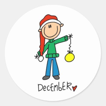 Month Of December Classic Round Sticker by stick_figures at Zazzle