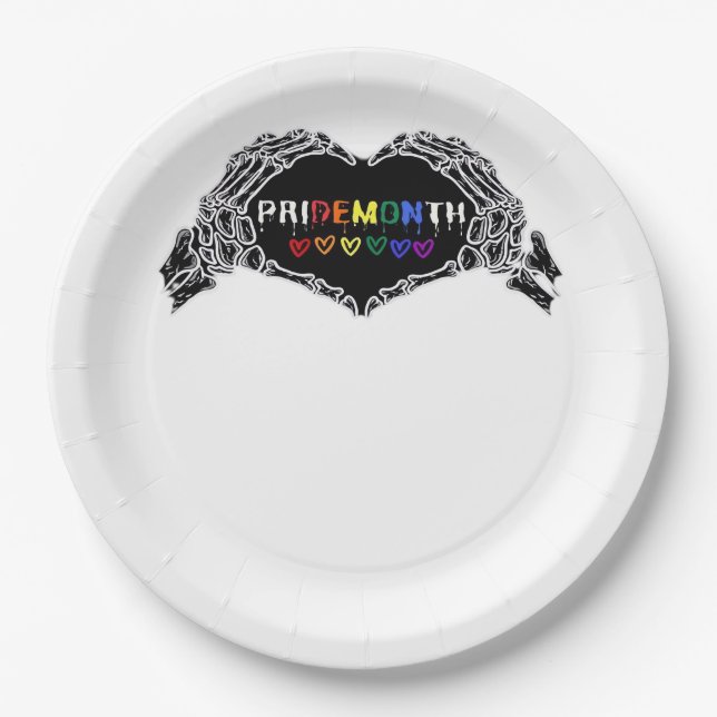 Month Skeleton Heart Hands LGBTQIA Creative Style Paper Plates (Front)