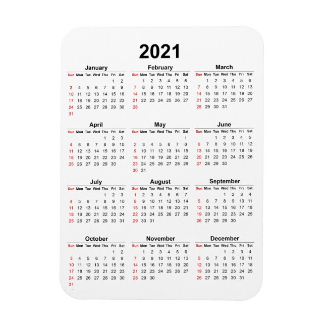 Monthly 2021 Calendar Magnet (Vertical)