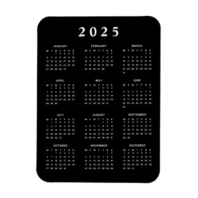 Monthly 2025 Calendar Magnet (Vertical)