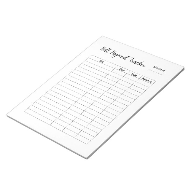 Monthly Bill Payment Tracker Log Notepad (Angled)