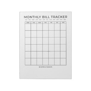 Monthly Bill Tracker Calendar   Financial Reminder Notepad