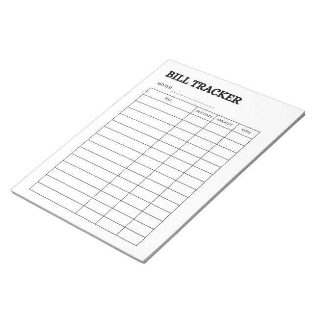 Monthly Bill Tracker Notepad (Angled)