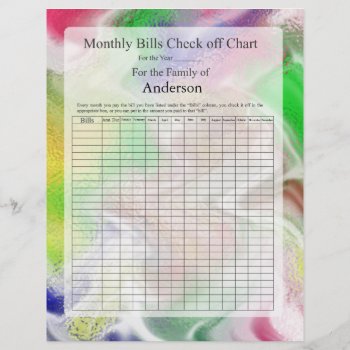 Monthly Bills Check Off Chart Fuzzy Colors Design by Lynnes_creations at Zazzle