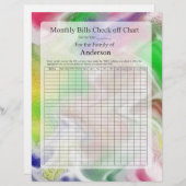 Monthly Bills Check off Chart Fuzzy Colors Design (Front/Back)