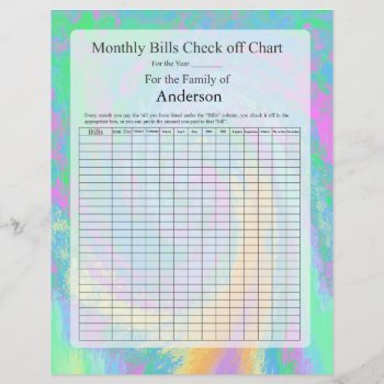Monthly Bills Check Off Chart Pastel Design by Lynnes_creations at Zazzle