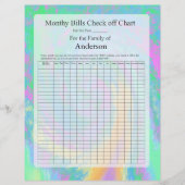 Monthly Bills Check off Chart Pastel Design (Front)