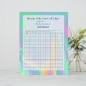Monthly Bills Check off Chart Pastel Design (Standing Front)