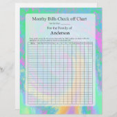 Monthly Bills Check off Chart Pastel Design (Front/Back)