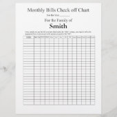 Monthly Bills check off list - Plain (Front)