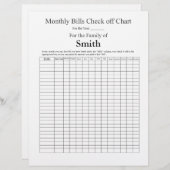 Monthly Bills check off list - Plain (Front/Back)