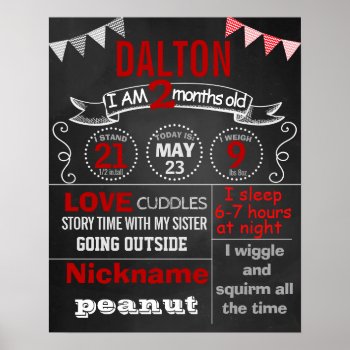 Monthly Birthday Chalkboard Sign Poster Banner by 10x10us at Zazzle