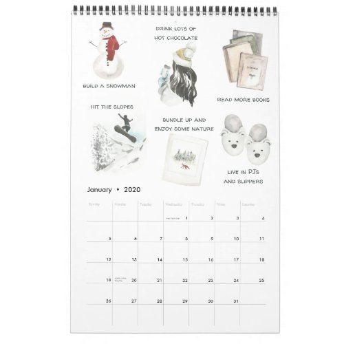 Monthly Bucket List Family Favorites Watercolor Calendar