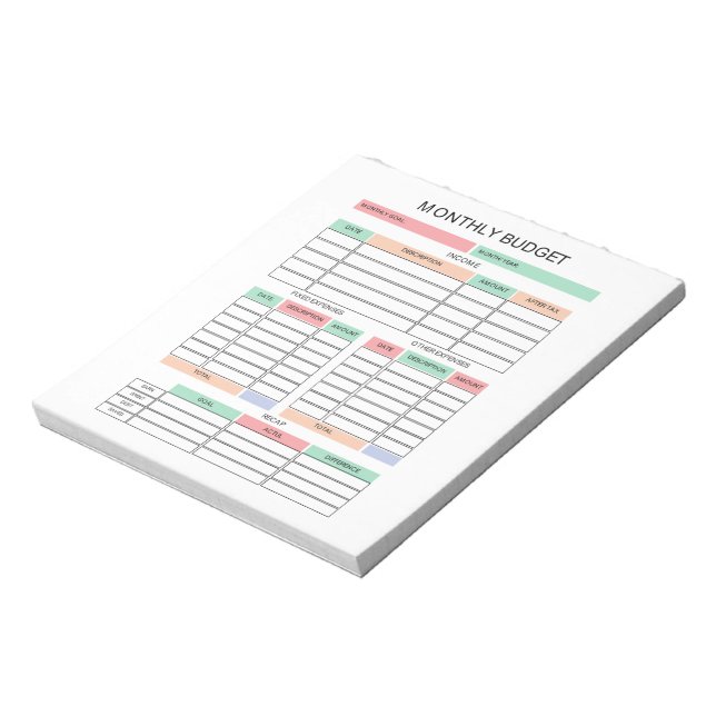 Monthly Budget Notepad (Rotated)