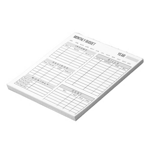 Monthly Budget Planner Notepad