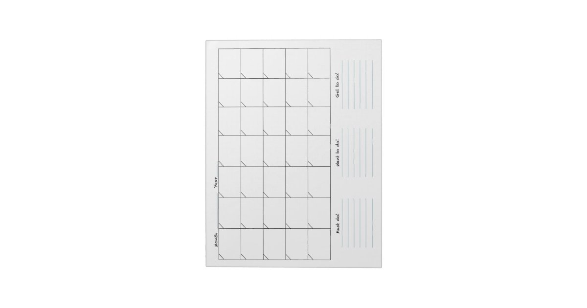 Monthly Calendar Notepad | Zazzle