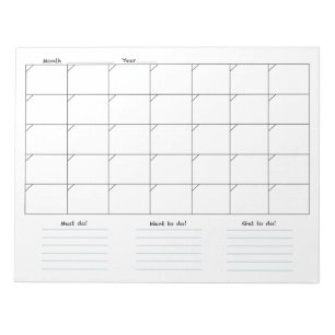 Monthly Calendar Notepad