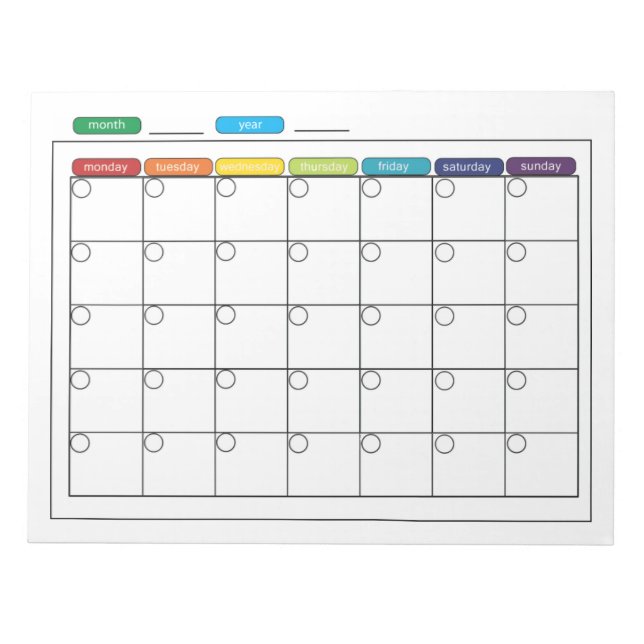 Monthly Calendar Notepad (Front)