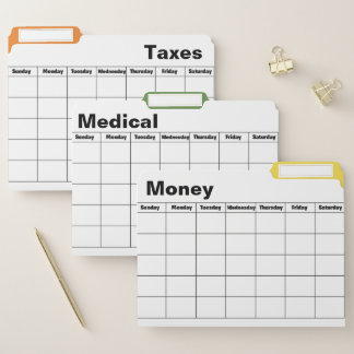 Monthly Calender -Money-Medical-Taxes File Folder
