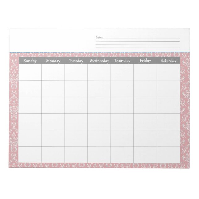 Monthly Coral Damask Calendar Planner Notepad (Front)