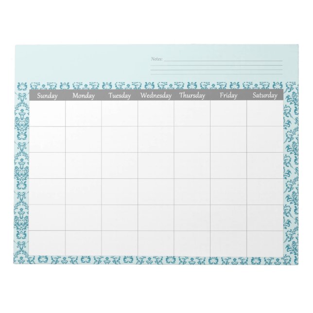 Monthly Damask Calendar Planner Notepad (Front)