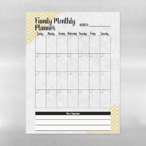 Monthly Family Calendar and Planner Magnetic Dry Erase Sheet