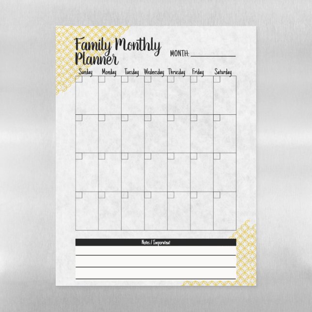 Monthly Family Calendar and Planner Magnetic Dry Erase Sheet (Vertical)