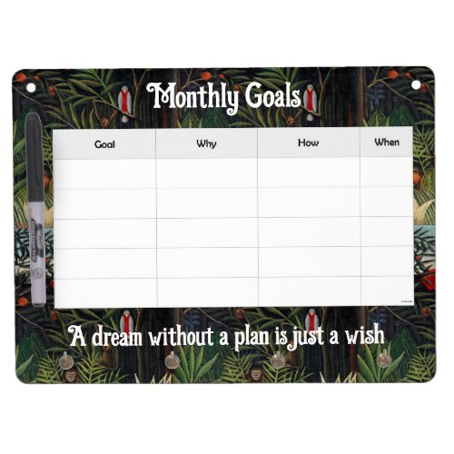 Monthly Goal List Custom Title Quote _ jungle Dry  Dry Erase Board With Keychain Holder