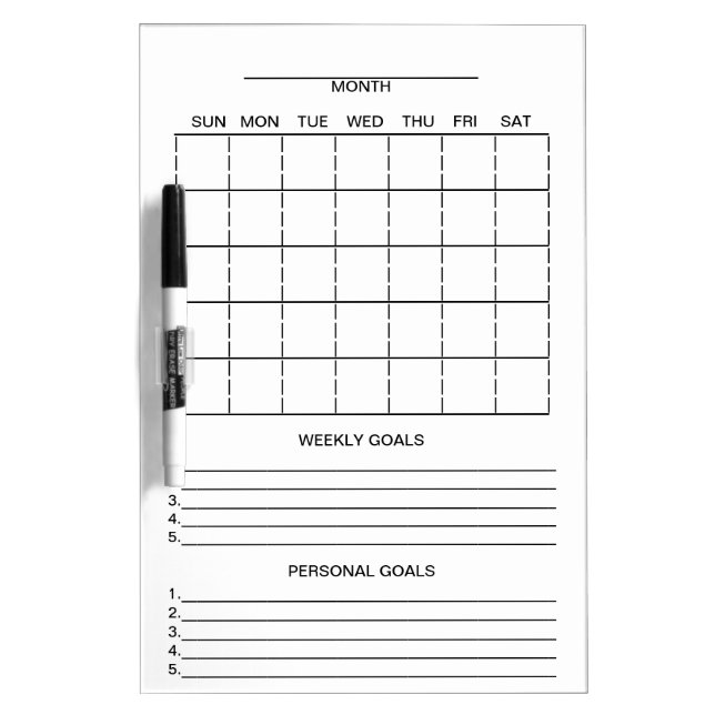 Monthly Goal Setting Chart Dry Erase Boards (Front)