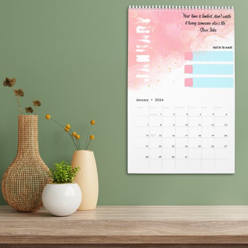 Monthly Goals Achievement Motivational Quotes 2024 Calendar
