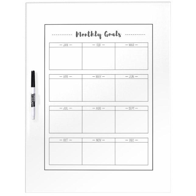 Monthly Goals Blank Calendar Dry Erase Board (Front)