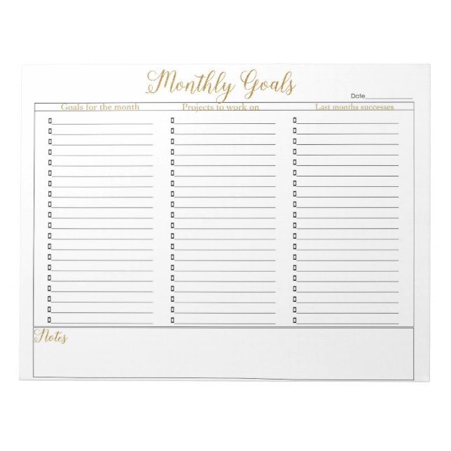 Monthly Goals Notebooks Notepad (Front)
