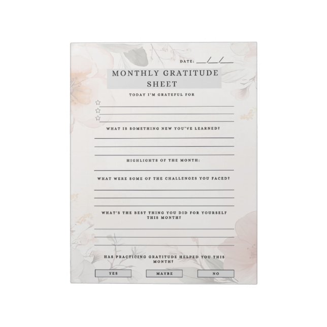  Monthly Gratitude Sheet  Notepad (Rotated)