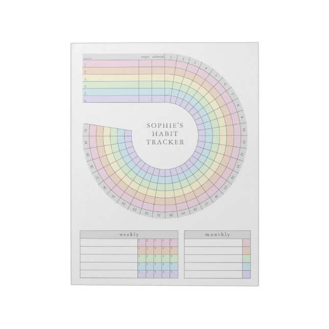 Monthly Habit Tracker - Pastel Rainbow Planner Notepad (Rotated)