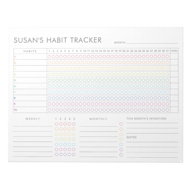 Monthly Habit Tracker - Rainbow Minimalist Notepad (Front)