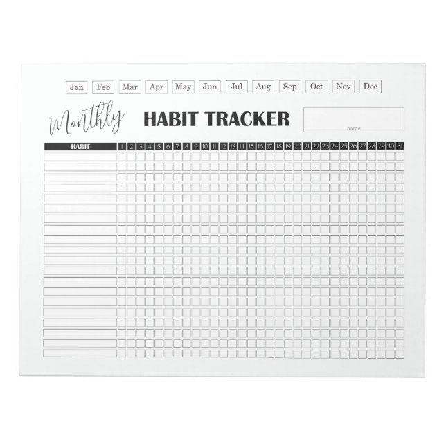 Monthly Habit Tracker White Notepad (Front)